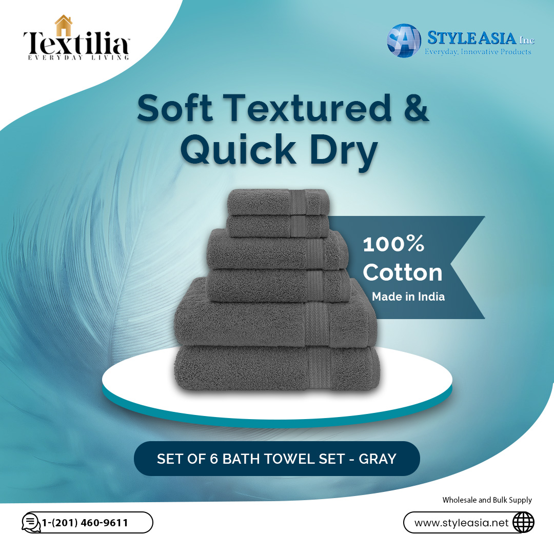 Textilia™ Set of 6 Bath-Towel-Set – Gray-Style Asia Inc